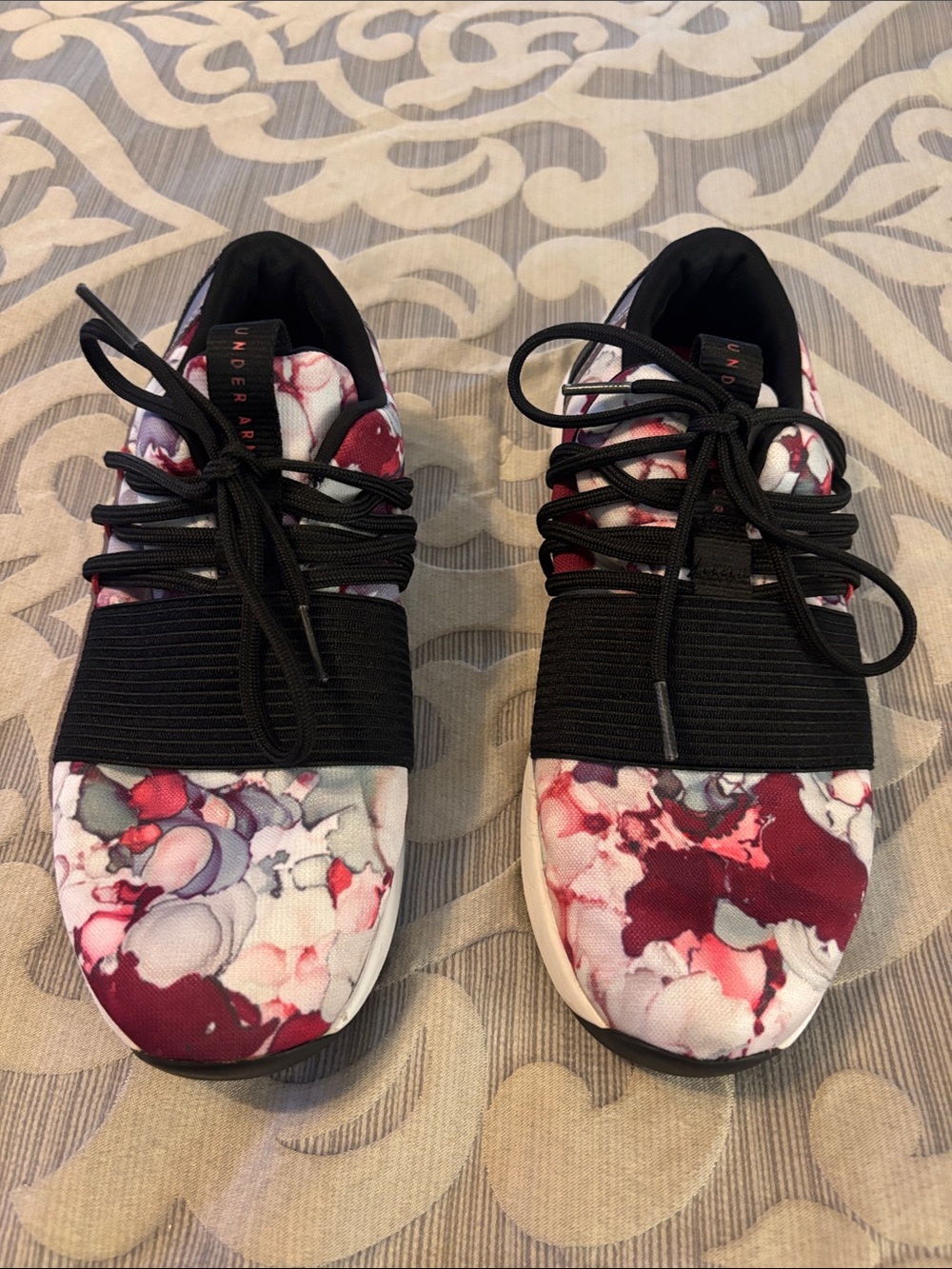 Under Armour Maroon Pink Floral Elastic Strap Sneakers
